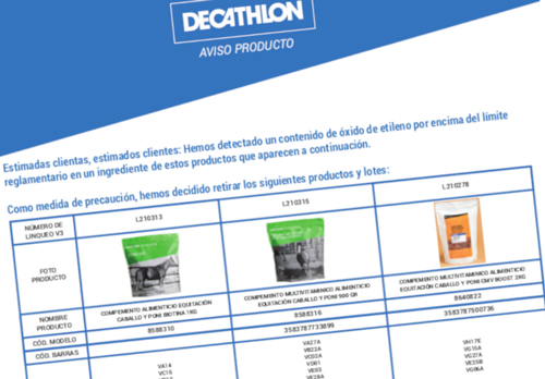 Facua: Decathlon anuncia la retirada de varios lotes de comida de caballo por contener xido de etileno