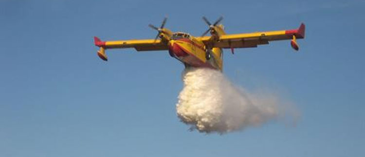 Seis aeronaves del Ministerio de Agricultura, Pesca y Alimentacin colaboran en la extincin del incendio forestal declarado en Huesca